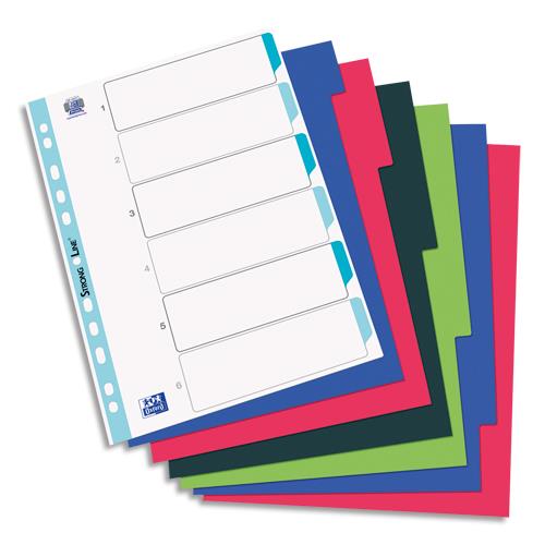 Intercalaires - polypropylene 3/10e - format A4 - opaque colore - Jeu de 6