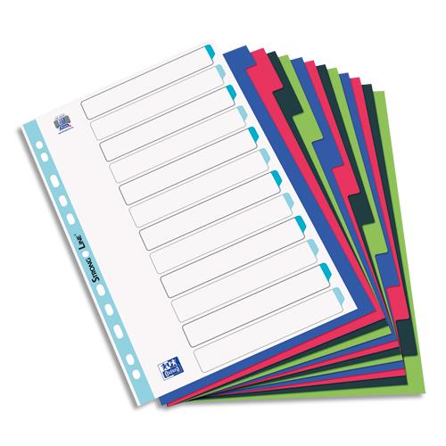 Intercalaires - polypropylene 3/10e - format A4 - opaque colore - Jeu de 12