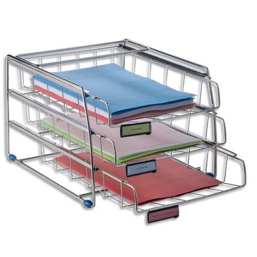Groupe de 3 corbeilles en acier chrome ouverture petit cote - pour format A4 -
