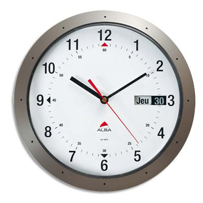 Horloge murale mouvement quartz Horday avec dateur - diametre 30 cm - gris anthracite
