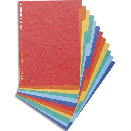 Intercalaires 12 positions - Carte lustree 3/10e - maxi format A4+ 24x32cm (adapte pochettes perforees) - touches neutres