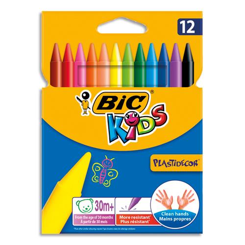 Pochettes de 12 craies plastique Bic Plasticolor - coloris assortis