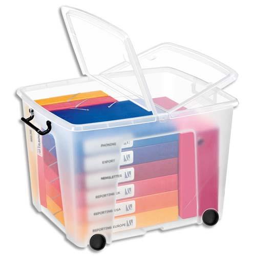 Boite de rangement Smart Box Strata avec couvercle clipse - dims int 38 x 48 x 37 cm - 75 L - avec roues
