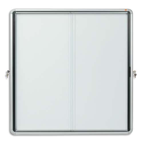Vitrine pour interieur a porte coulissante Nobo - fond metal - 27 feuilles - 207,4 x 101,1 x 5,4 cm