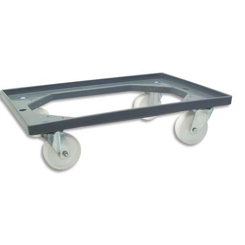 Chariot porte bac en polypropylene - a roulettes - charge maxi 125 kg - gris - L42x16x62,5 cm