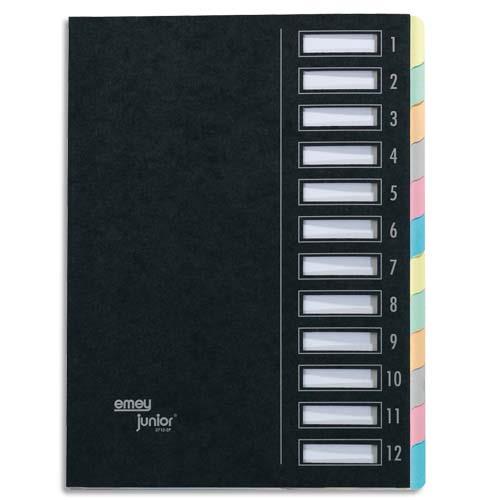 Trieur 12 compartiments modele CLIP JUNIOR - carte lustree pelliculee - coloris noir