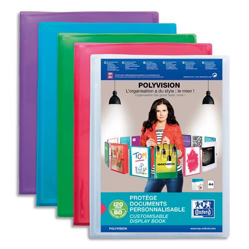 Protege-document Elba - transparent personnalisable - 60 pochettes, 120 vues - pour format A4 - 4 couleurs : Bleu, incolore, mandarine, vert