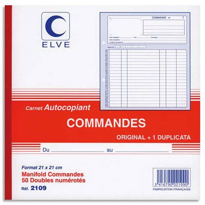 Manifold autocopiant commande Lebon & Vernay - format 21x21 cm - 50 feuillets dupli