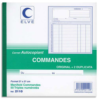 Manifold autocopiant commande Lebon & Vernay - format 21x21 cm - 50 feuillets tripli