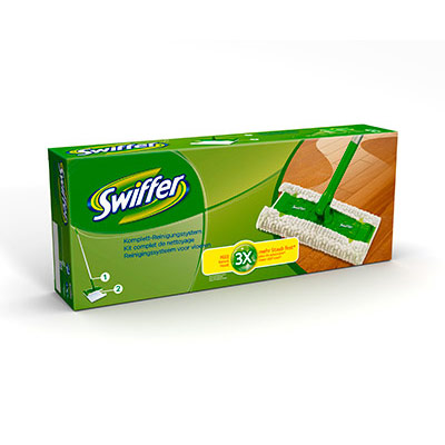 Balai Swiffer - manche 130 cm base 42 x 13 cm + 2 lingettes