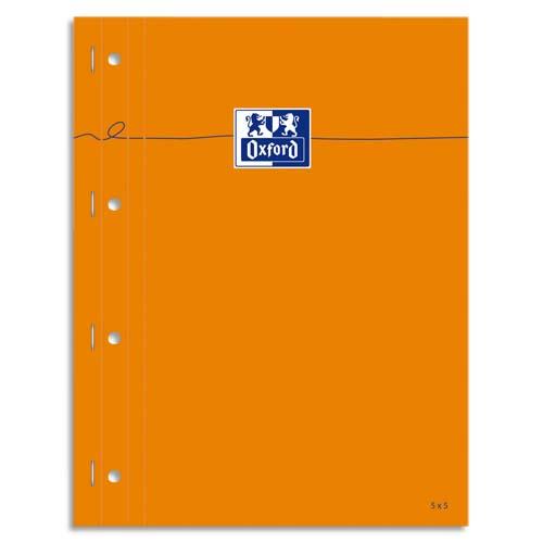 Bloc agrafe Oxford cotes perfore - reglure pleine page - format 23x29,7 cm - papier blanc petits carreaux 5x5