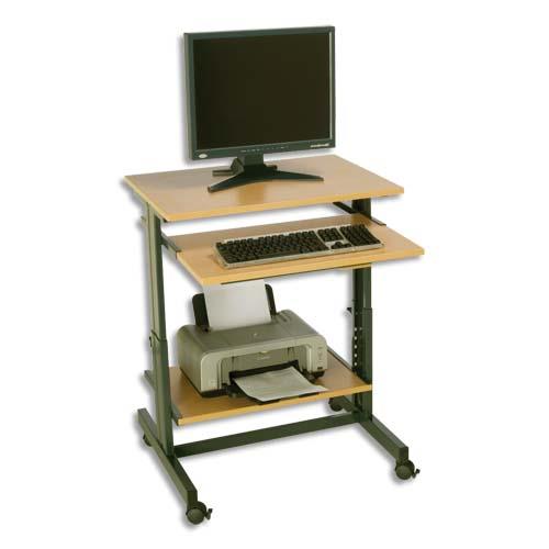 Poste informatique compact reglable en hauteur dimensions 70x50 cm colori hetre anthracite