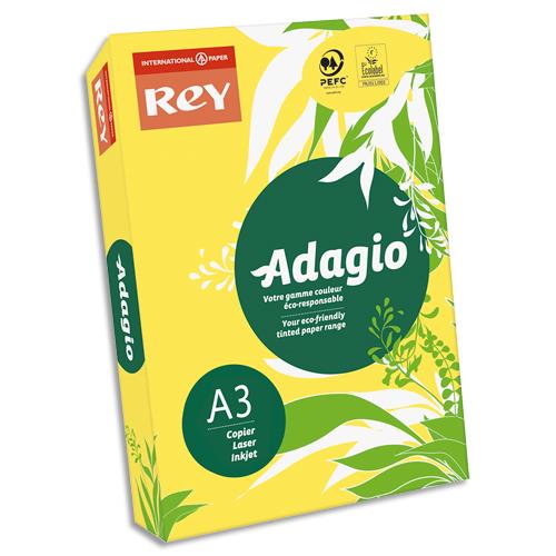 Ramette de 500 feuilles papier couleur Adagio+ copieur laser jet d encre - 80 gr - A3 - jaune intense