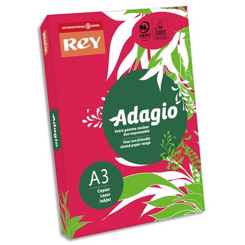 Ramette de 500 feuilles papier couleur Adagio+ copieur laser jet d encre - 80 gr - A3 - rouge intense