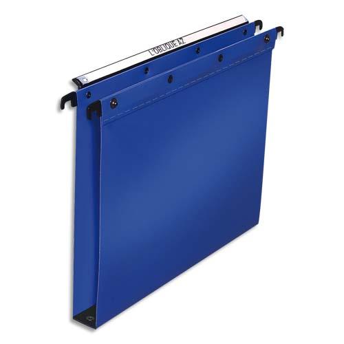 Dossiers suspendus - polypropylene 5/10e - fond 30mm - bleu - pour tiroir - bouton pressions - boite de 10