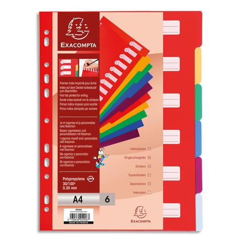 Intercalaires a touches neutres - polypropylene - 21 x 29,7 cm - jeu de 6 - coloris assortis Pastels