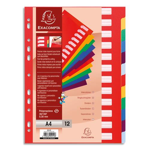 Intercalaires a touches neutres - polypropylene - 21 x 29,7 cm - jeu de 12