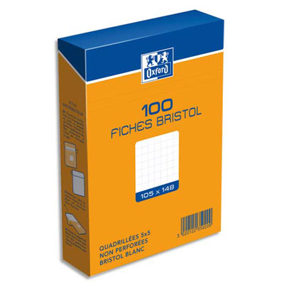 Boite de 100 fiches bristol - 10,5x14,8 cm - 5x5 - blanc