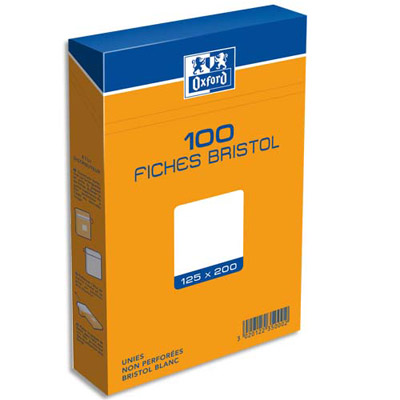 Boite de 100 fiches bristol - 125x200 mm - uni blanc