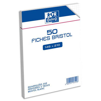 Sachet de 50 fiches bristol - 14,8x21 cm - 5x5 - blanc
