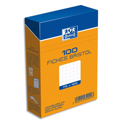 Boite de 100 fiches bristol - 7,5x12,5 cm - 5x5 -blanc