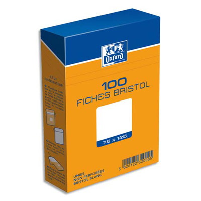 Boite de 100 fiches bristol - 75x125 mm - uni blanc