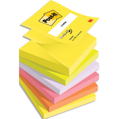 Post it Z-Notes - 76 x 76 mm - lot de 6 blocs de 100 feuilles - Coloris neon assortie