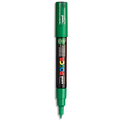 Marqueur peinture a eau Uniball - encre a pigmentation - vert fonce - pointe extra fine Posca PC1MC/VF