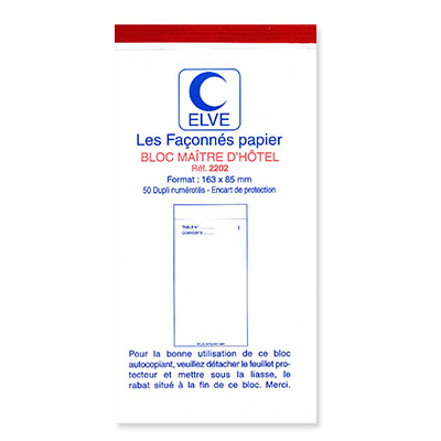 Bloc Maitre d hotel autocopiant - dupli - 50 feuillets - format 8,5 x 16,5 cm