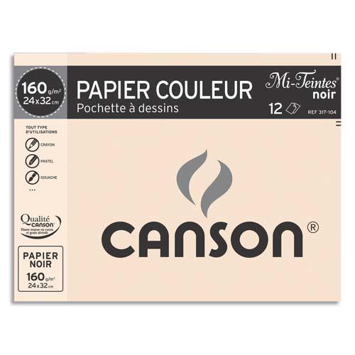 Pochette de 12 feuilles Canson - mi teintes - format 24 x 32 cm - 160 g - coloris noir