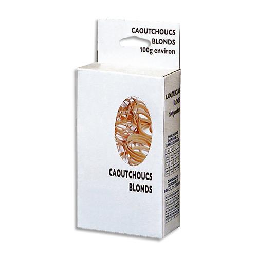 Elastiques - boite distributrice de 100g de caoutchouc blond - format: 180x10mm