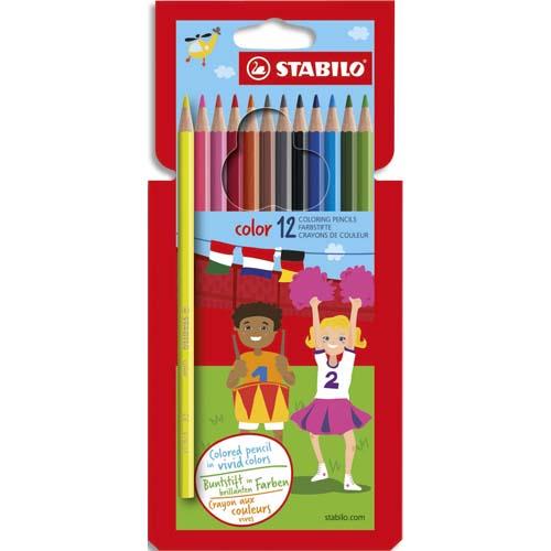 Pochette plastique de 10 crayons de couleur Stabilo - assortis + 2 fluo - 17,5cm Color