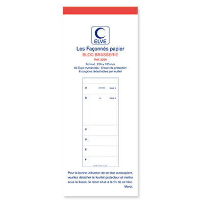Bloc brasserie autocopiant Elve - 50 feuillets - dupli - 10 x 25,9 cm