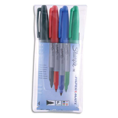 Pochette de 4 marqueurs permanents Sharpie - pointe ogive fine - assortis de Papermate