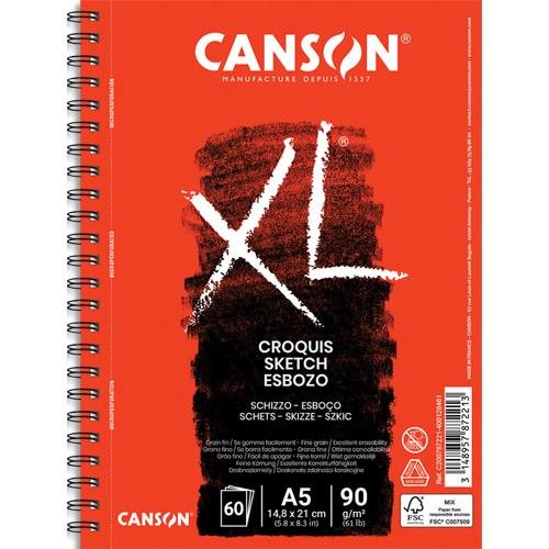 Bloc de 60 feuilles papier dessin Croquis XL Canson - spirale grand cote - 90g - A5 - album de 60 feuilles