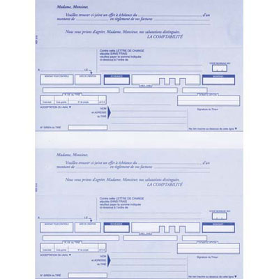 Paquet de 200 lettres de change Lebon & Vernay - 21 x 29,7 cm - 100 feuilles - 2 traites predecoupees+bordereaux preimprime
