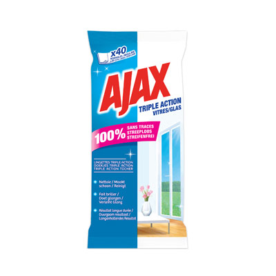 Lingettes nettoyantes pour vitres Ajax Triple action - paquet de 40