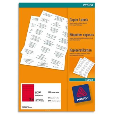 Etiquettes Avery DP24R pour copieur - 35 x 70 mm - rouge fluo - boîte de 2400