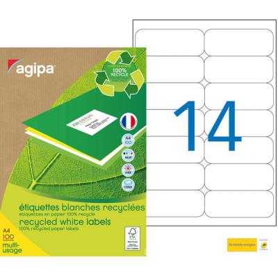 Etiquettes adresses recyclées blanches Apli - 99,1 x 38,1 mm - 100 feuilles A4 - 1400 étiquettes par