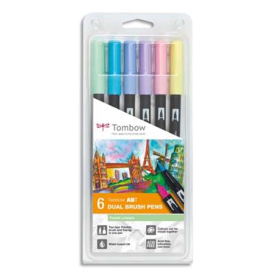 Feutres Tombow ABT double pointe - pinceau + fine - couleurs pastels assortis - boîte de 6