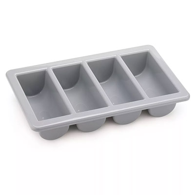 Range-couverts en plastique L.53 x l.32,5 x H.10 cm - 4 compartiments - Gris