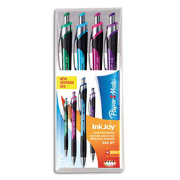 Stylos bille Papermate Inkjoy550 rétractable - pochette de 4 - coloris assortis fun