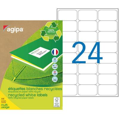 Etiquettes adresses recyclées blanches Apli - 63,5 x 38,1 mm - 100 feuilles A4 -2400 étiquettes par 