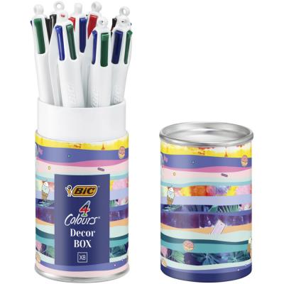 Stylos-bille Bic 4 Couleurs Décors - rétractable pointe moyenne 1 mm avec corps assortis - Boîte mét