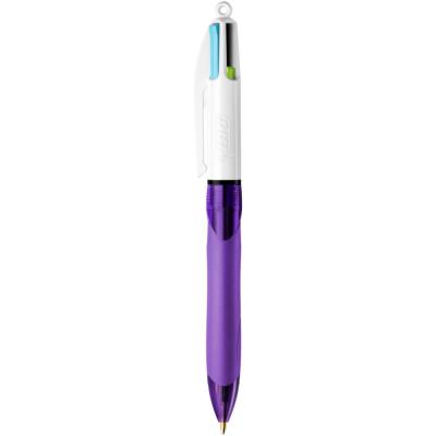 Stylo bille rétractable Bic - 4 couleurs Grip - pointe moyenne 1 mm - corps violet