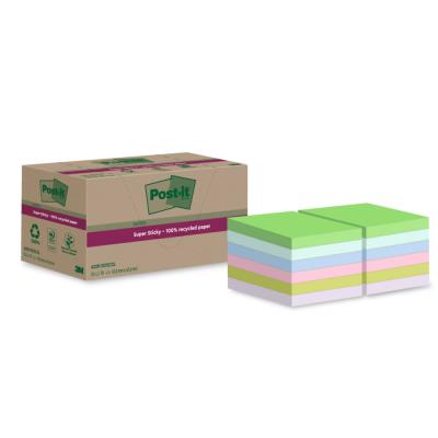 Notes repositionnables recyclées Post-it Super Sticky 48 x 48 mm - Coloris assortis - 12 blocs de 70