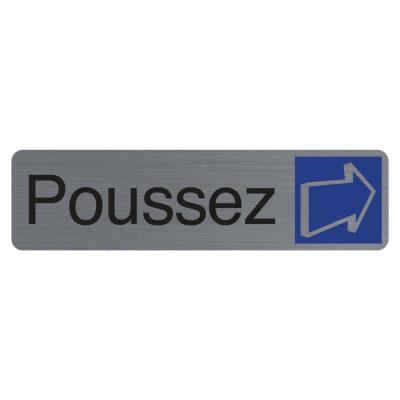 Plaque signalétique adhésive Exacompta Poussez - Rectangle Gris / Bleu