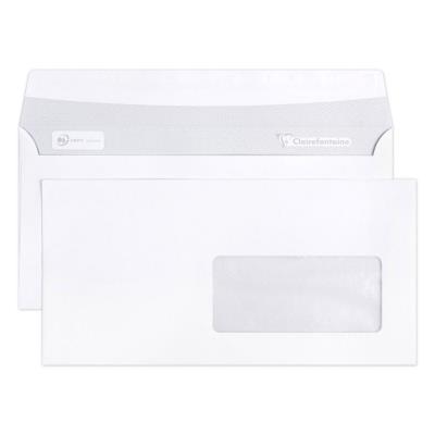 Enveloppe extra blanche Clairefontaine DL 110 x 220 mm 80g avec fenêtre - bande autoadhésive - paque