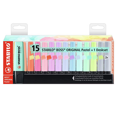 Surligneur Stabilo Original Boss Original - coloris pastel assortis - set de 15