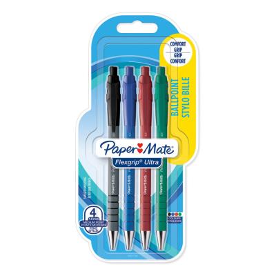 Stylo bille rétractable Paper Mate Flexgrip Ultra RT - pointe moyenne 1 mm - lot de 4 couleurs assor